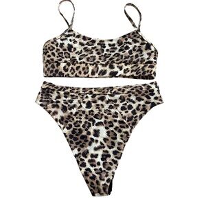 Beach Bunny Leopard Bikini Set Animal Print Two Piece Swimsuit Womens M